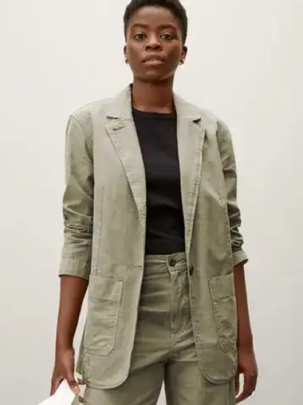 Everlane M Organic Cotton Olive Utility Blazer Jacket Fall Preppy Neutral